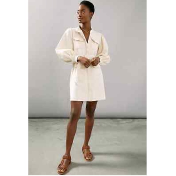NWT ANTHRO MARE MARE ZOEY UTILITY MINI DRESS Tan Cream - Picture 3 of 12
